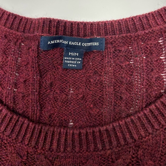 American Eagle Women’s Maroon Cable Knit Sweater M Y2K PREPPY CASUAL - Picture 3 of 14